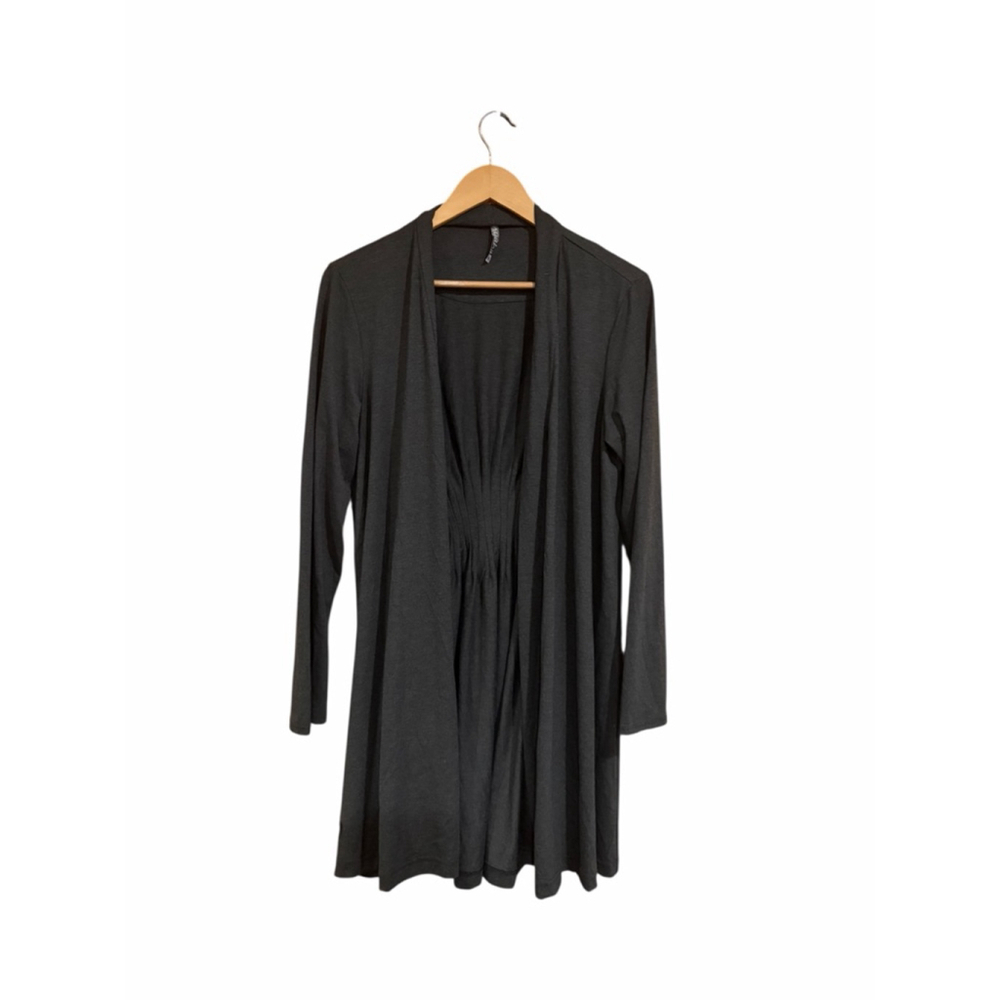 Nyah Open Front Cardigan Dress Gray Draped Stretch Knit Long Sleeve Size M